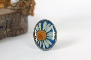 Rumianek niebieski owal // Pierścionek
