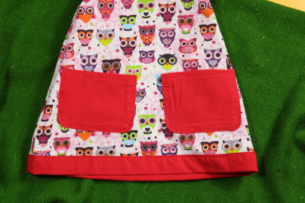 sukienka-dwustronna-sowa-czerwona-80 (4) Czerwona sukienka dwustronna z sową (80 cm)