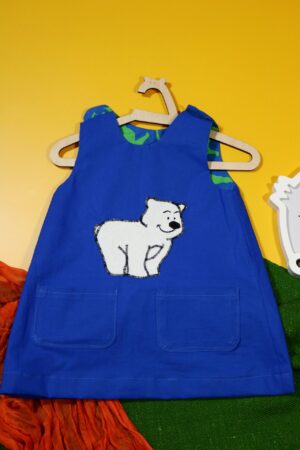 Chabrowa sukienka dwustronna z misiem (80 cm)