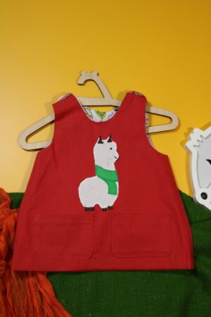 Czerwona sukienka dwustronna z alpaką (62 cm)