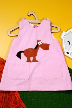 Różowa sukienka dwustronna z koniem (80 cm)